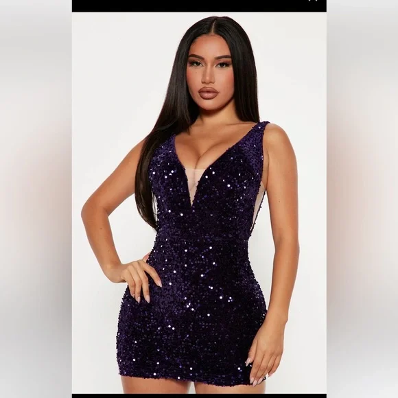 strapless open back dress Velvet-Sequin Long A-Line Prom Gown: Poly USA 9106 Purple / XSmall main image 1
